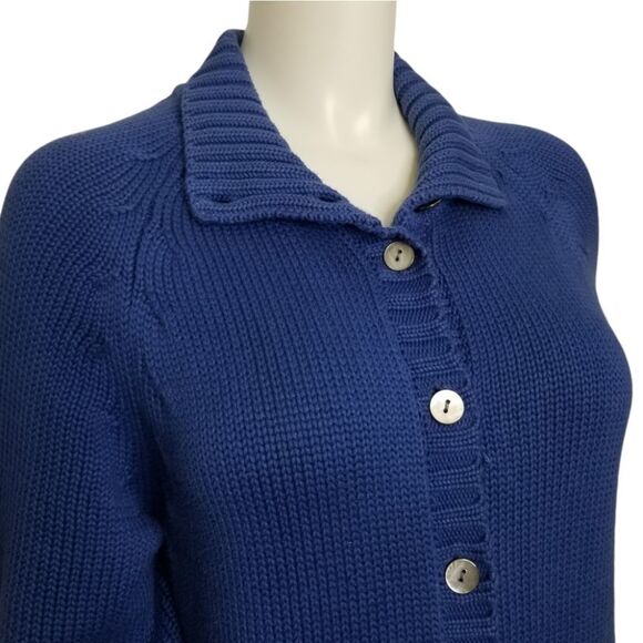 Lands' End Women's Blue Button Up Sweater - Picture 2 of 8